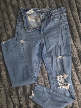 American Eagle Outfitters Distressed Medium Blue Skinny Jeans